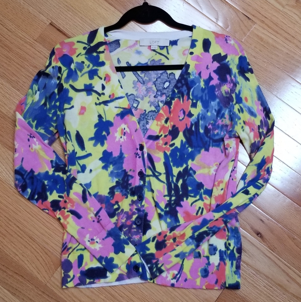 Ann Taylor Loft Spring Floral Cardigan M